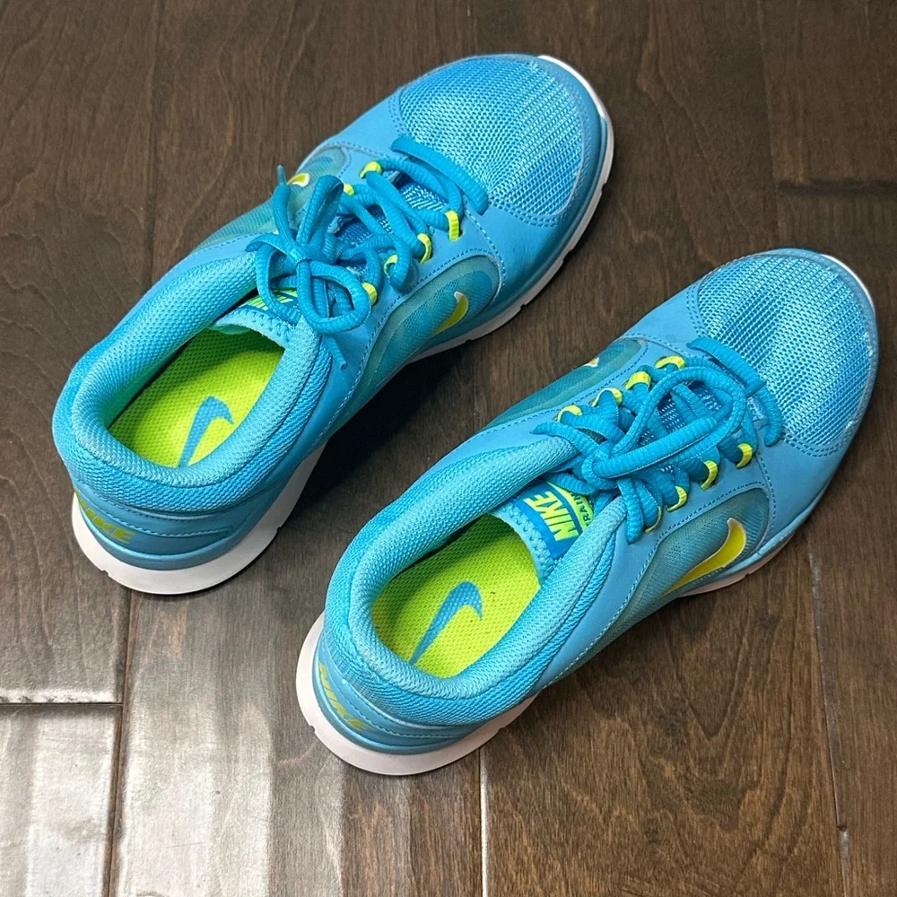 Nike Flex Trainer 4 Athletic Sneaker Running Gym Shoe Neon Blue Yellow Size 7.5